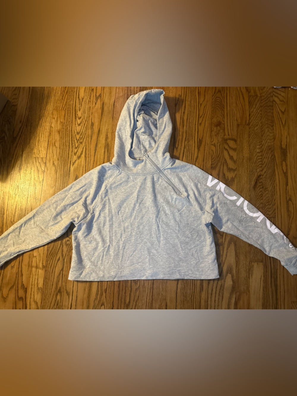 Victorias Secret Pink Sport Cropped Heather Gray Hoodie Abstract Zip Size Large